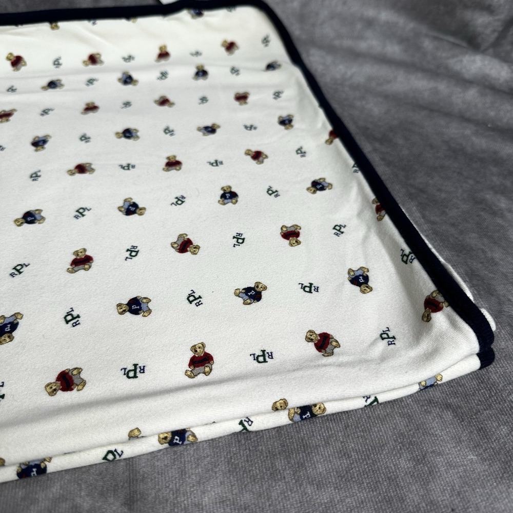 Ralph Lauren Blue Jean Teddy Bear Baby Receiving Blanket 24.5 x 29" - Picture 2 of 5